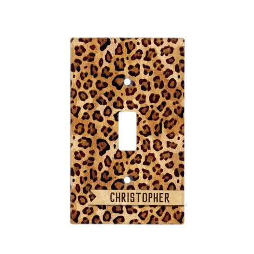 Rustic Texture Leopard Print Add Name Light Switch Cover