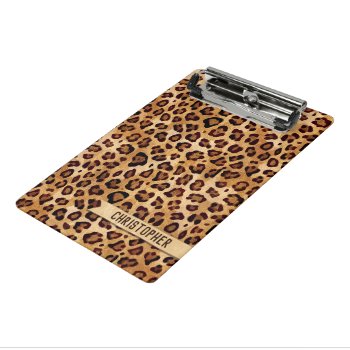 Rustic Texture Leopard Print Add Name Mini Clipboard by ironydesigns at Zazzle