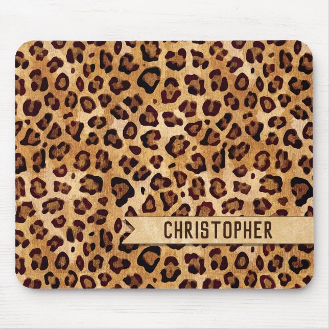 Rustic Texture Leopard Print Add Name Mouse Pad (Front)
