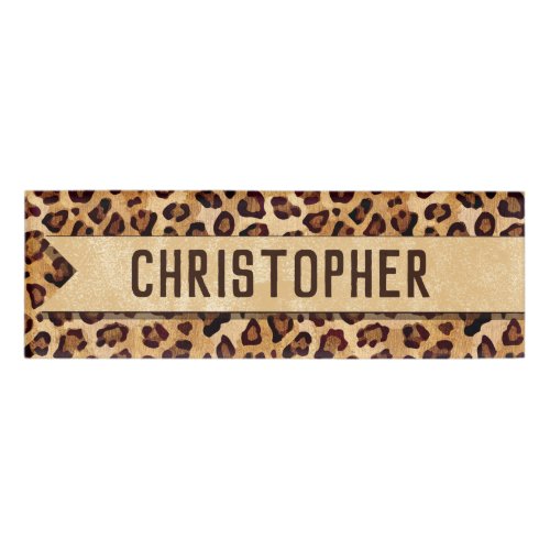 Rustic Texture Leopard Print Add Name Name Tag