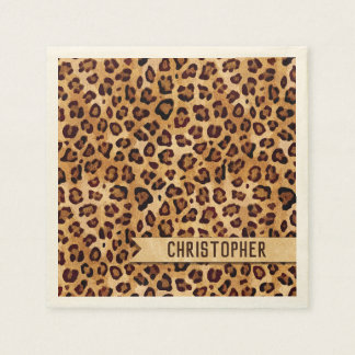 Rustic Texture Leopard Print Add Name Napkins