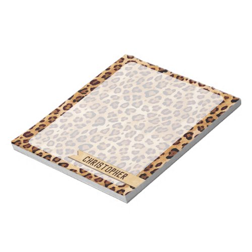 Rustic Texture Leopard Print Add Name Notepad