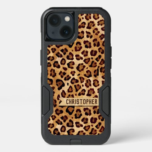 Rustic Texture Leopard Print Add Name iPhone 13 Case