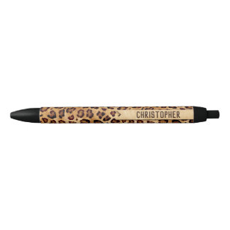 Rustic Texture Leopard Print Add Name Pen