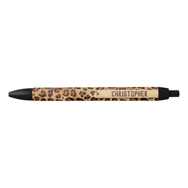 Rustic Texture Leopard Print Add Name Pen (Front)