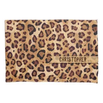 Rustic Texture Leopard Print Add Name Pillow Case by ironydesigns at Zazzle