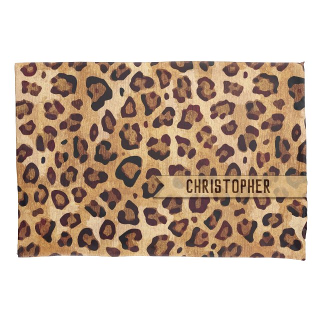 Rustic Texture Leopard Print Add Name Pillow Case (Front)