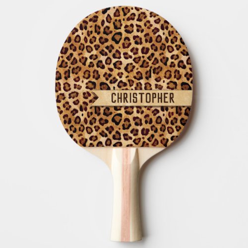 Rustic Texture Leopard Print Add Name Ping Pong Paddle
