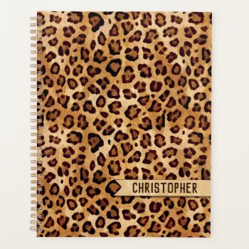 Rustic Texture Leopard Print Add Name Planner by ironydesigns at Zazzle