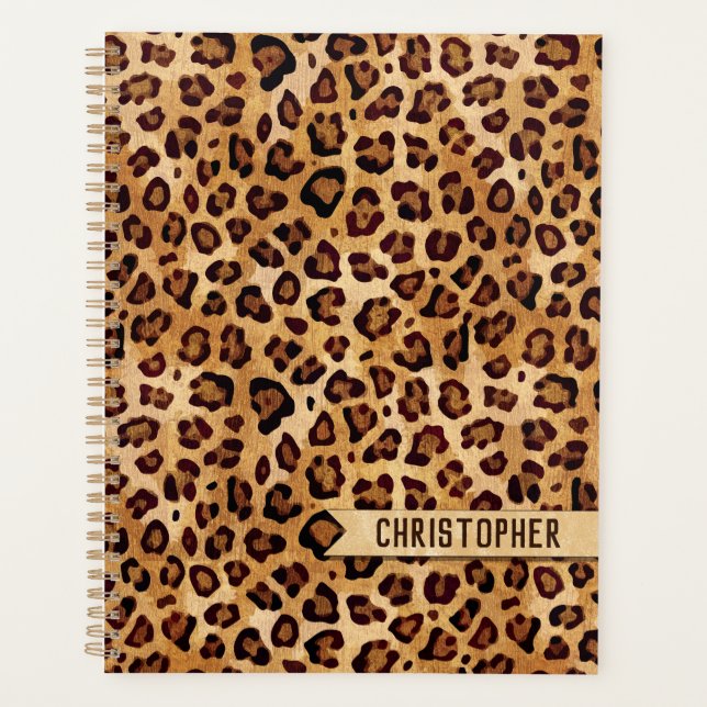 Rustic Texture Leopard Print Add Name Planner (Front)