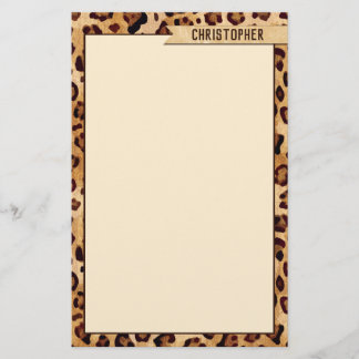 Rustic Texture Leopard Print Add Name Stationery
