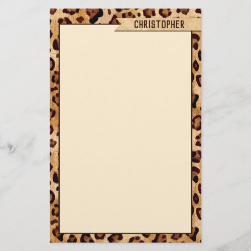 Rustic Texture Leopard Print Add Name Stationery