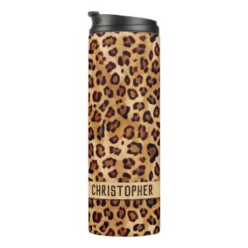 Rustic Texture Leopard Print Add Name Thermal Tumbler by ironydesigns at Zazzle