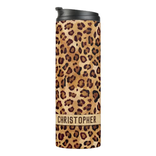 Rustic Texture Leopard Print Add Name Thermal Tumbler