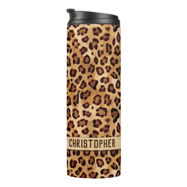 Rustic Texture Leopard Print Add Name Thermal Tumbler (Rotated Right)