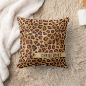 Rustic Texture Leopard Print Add Name Throw Pillow (Blanket)