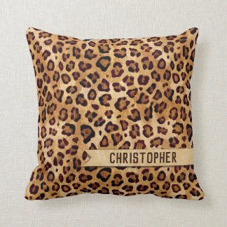 Rustic Texture Leopard Print Add Name Throw Pillow