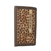 Rustic Texture Leopard Print Add Name Trifold Wallet (Side)