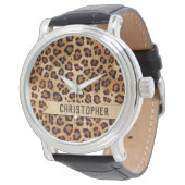 Rustic Texture Leopard Print Add Name Watch (Angled)