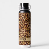 Rustic Texture Leopard Print Add Name Water Bottle (Back)