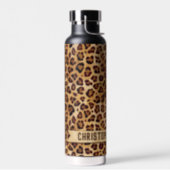 Rustic Texture Leopard Print Add Name Water Bottle (Left)