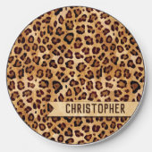 Rustic Texture Leopard Print Add Name Wireless Charger (Front)