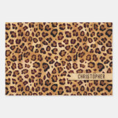 Rustic Texture Leopard Print Add Name Wrapping Paper Sheets (Front 3)