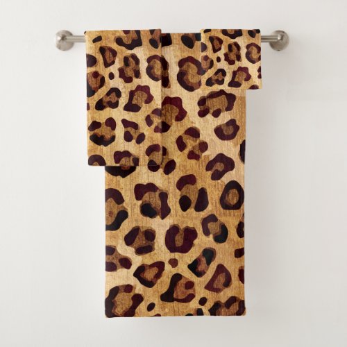 Rustic Texture Leopard Print Bath Towel Set