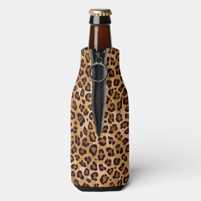 Rustic Texture Leopard Print Bottle Cooler (Bottle Back)