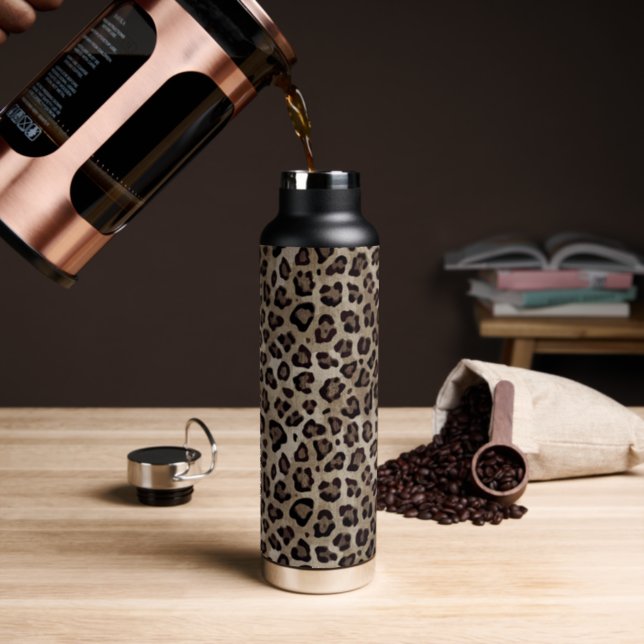 Rustic Texture Leopard Print Brown Water Bottle (Insitu (Coffee))