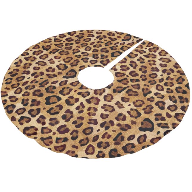 Rustic Texture Leopard Print Brushed Polyester Tree Skirt (Angled)