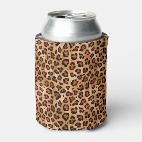 Rustic Texture Leopard Print Can Cooler