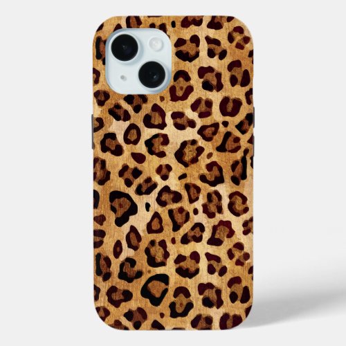 Rustic Texture Leopard Print iPhone 15 Case