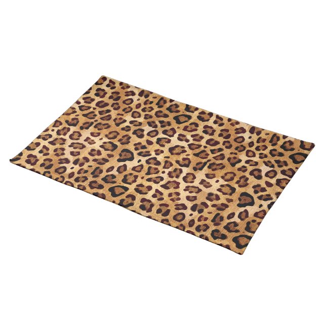 Rustic Texture Leopard Print Cloth Placemat (On Table)