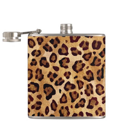 Rustic Texture Leopard Print Flask