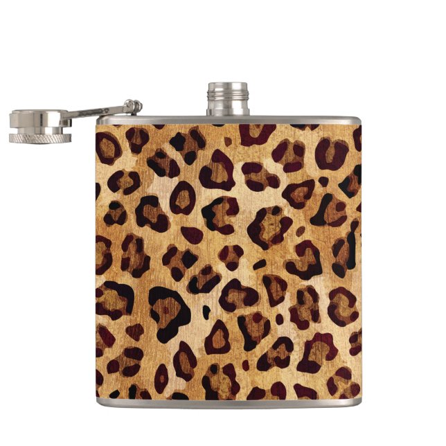 Rustic Texture Leopard Print Flask (Opened)