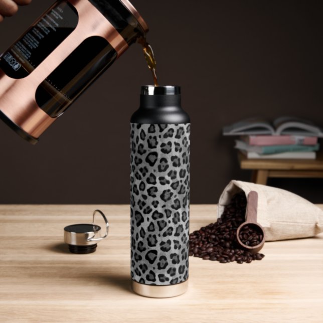Rustic Texture Leopard Print Gray Water Bottle (Insitu (Coffee))