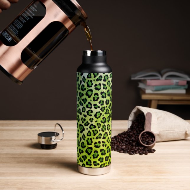 Rustic Texture Leopard Print Green Water Bottle (Insitu (Coffee))