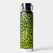 Rustic Texture Leopard Print Green Water Bottle (Back)