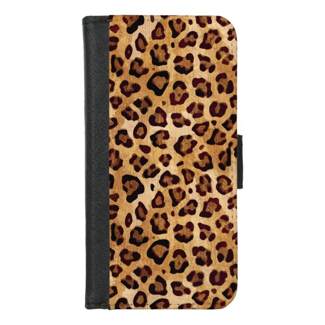 Rustic Texture Leopard Print iPhone Wallet Case (Front)