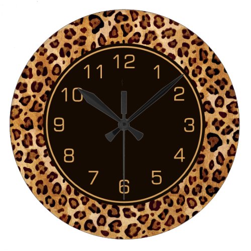 Rustic Texture Leopard Print Large Clock