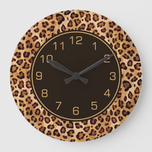 Rustic Texture Leopard Print Large Clock