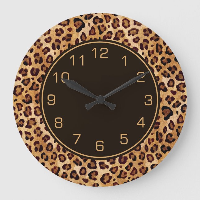 Rustic Texture Leopard Print Large Clock (Front)