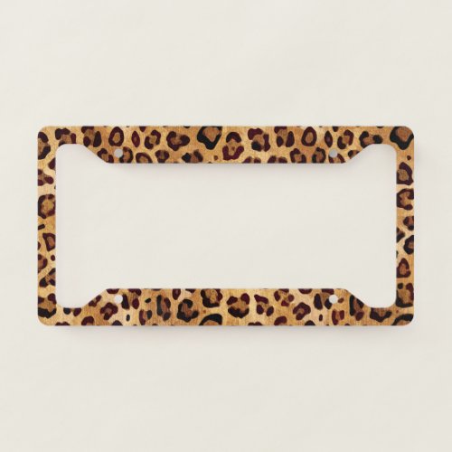 Rustic Texture Leopard Print License Plate Frame
