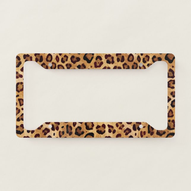 Rustic Texture Leopard Print License Plate Frame (Front)