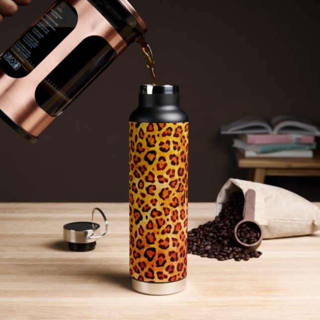 Rustic Texture Leopard Print Orange Water Bottle (Insitu (Coffee))