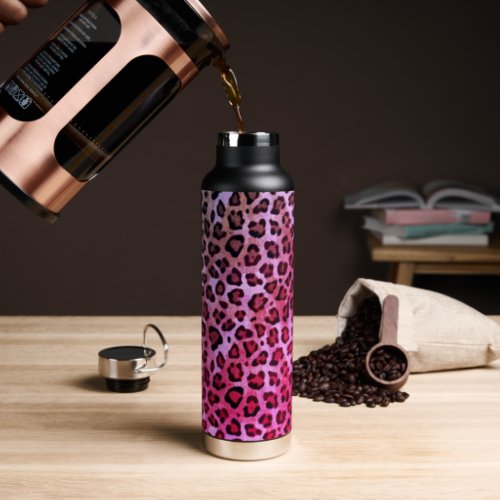 Rustic Texture Leopard Print Pink Water Bottle