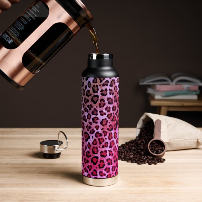 Rustic Texture Leopard Print Pink Water Bottle (Insitu (Coffee))