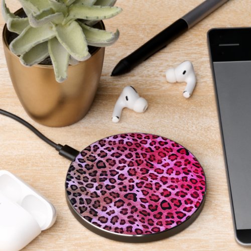 Rustic Texture Leopard Print Pink Wireless Charger