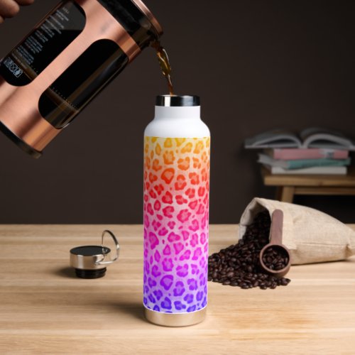 Rustic Texture Leopard Print Rainbow Water Bottle